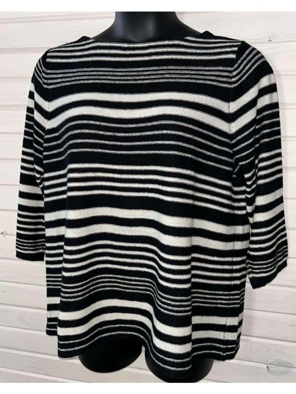 Ralph Lauren LRL Sz PLUS 2X Sweater Black White Cotton Linen Elbow Sleeves EUC